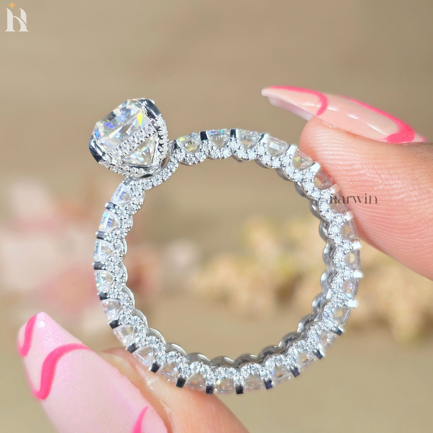 5CT Radiant Moissanite Engagement Ring Micro pave Eternity Band white Gold Heiress Wedding Set