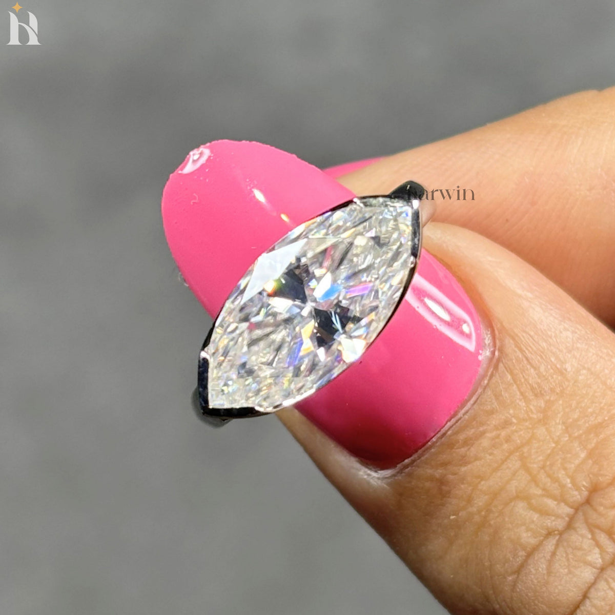 4CT Marquise Cut Lab Grown Diamond East-West Half Bezel Set Sterling Silver Solitaire Ring