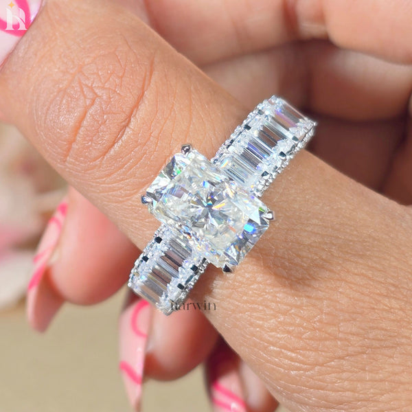 5CT Radiant Moissanite Engagement Ring Micro pave Eternity Band white Gold Heiress Wedding Set