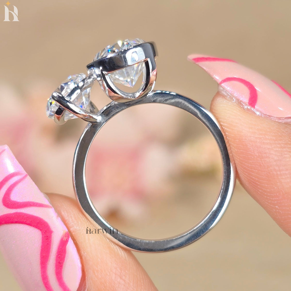 Toi Moi Oval Moissanite Engagement Ring Two Stone Ring Unique Bridal Ring Double Oval Wedding Ring Solid Gold Promise Ring Gift for Her