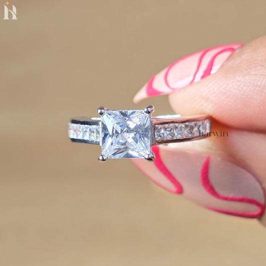 2CT Princess Cut Moissanite Engagement Ring, Half Channel Set Diamond, Solitaire Bridal Ring