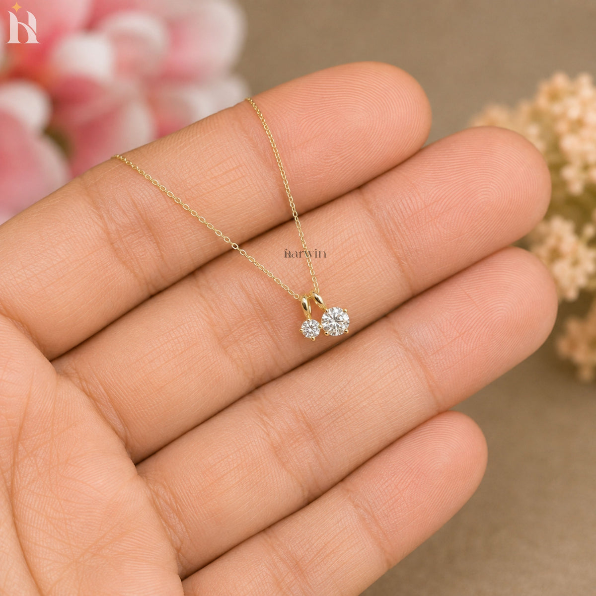 Solid Gold Round Diamond Charm Pendant, Minimal Everyday Jewelry- Dainty Charm Without chain