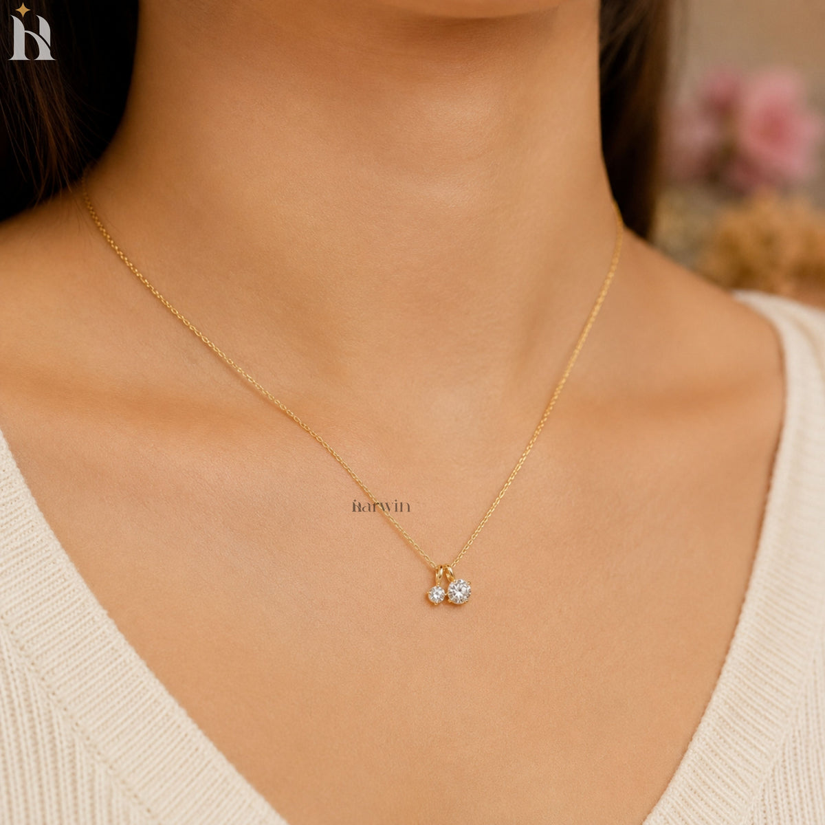 Solid Gold Round Diamond Charm Pendant, Minimal Everyday Jewelry- Dainty Charm Without chain