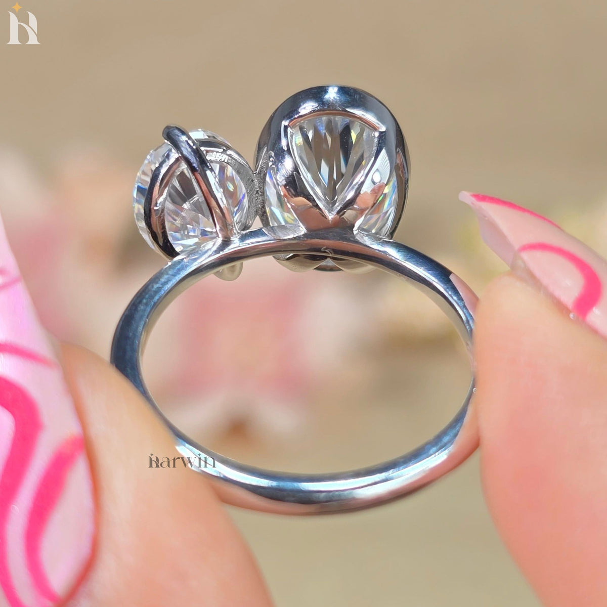 Toi Moi Oval Moissanite Engagement Ring Two Stone Ring Unique Bridal Ring Double Oval Wedding Ring Solid Gold Promise Ring Gift for Her