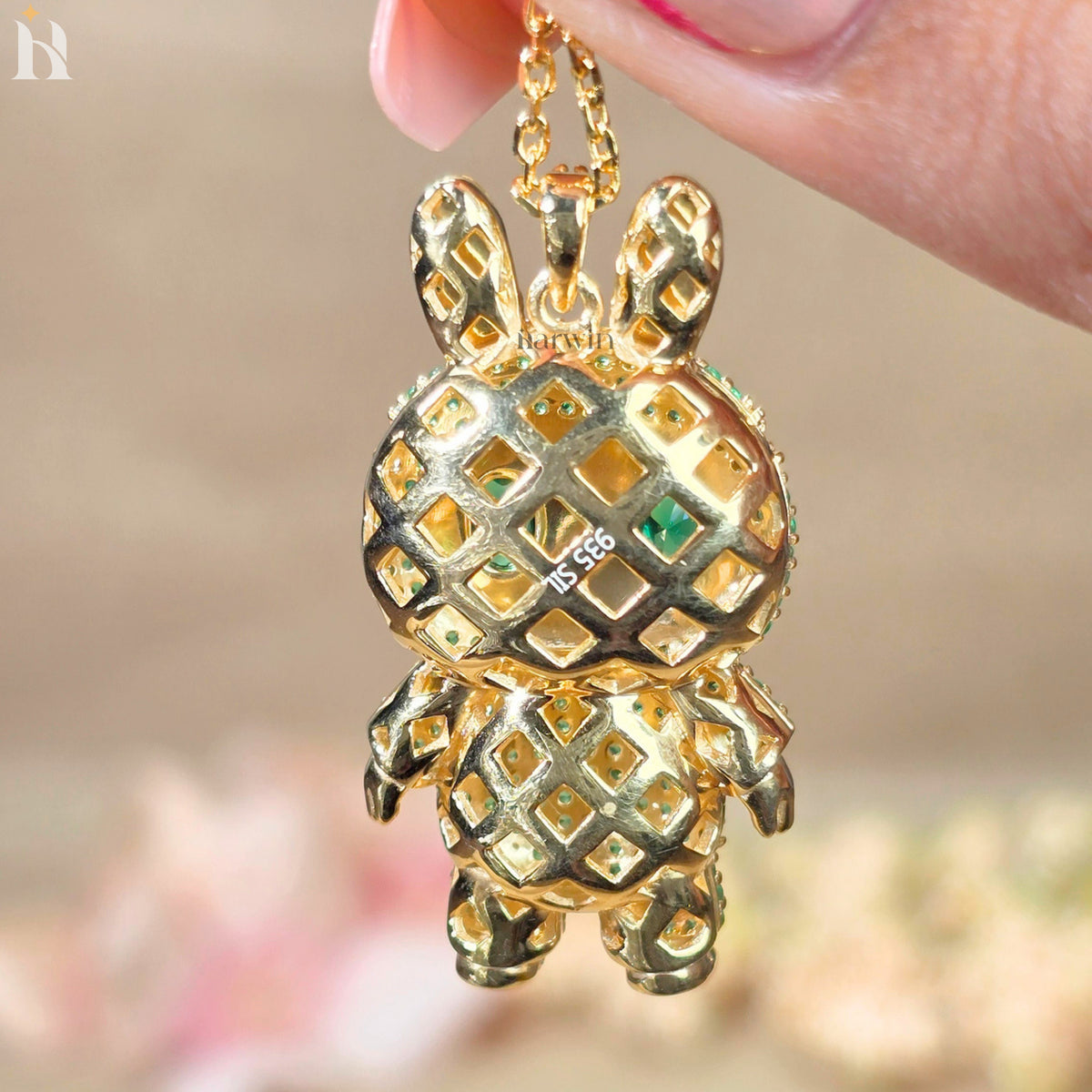 Green CZ Diamond Teddy Bear Pendant | Sterling Silver Hip Hop Necklace