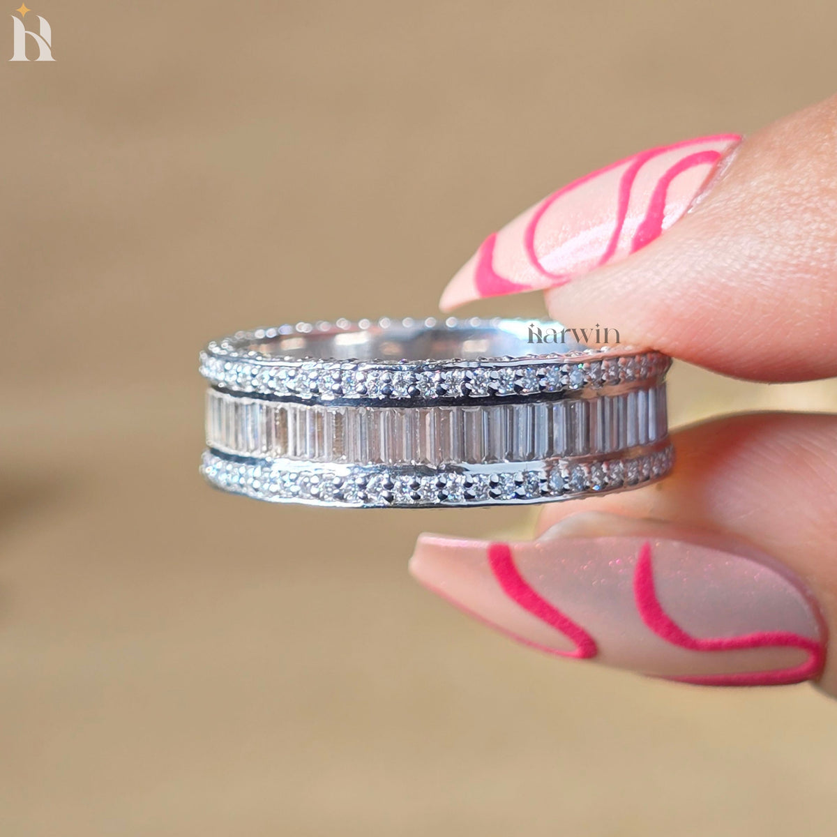 Baguette & Round Cut Moissanite Eternity Wedding Band
