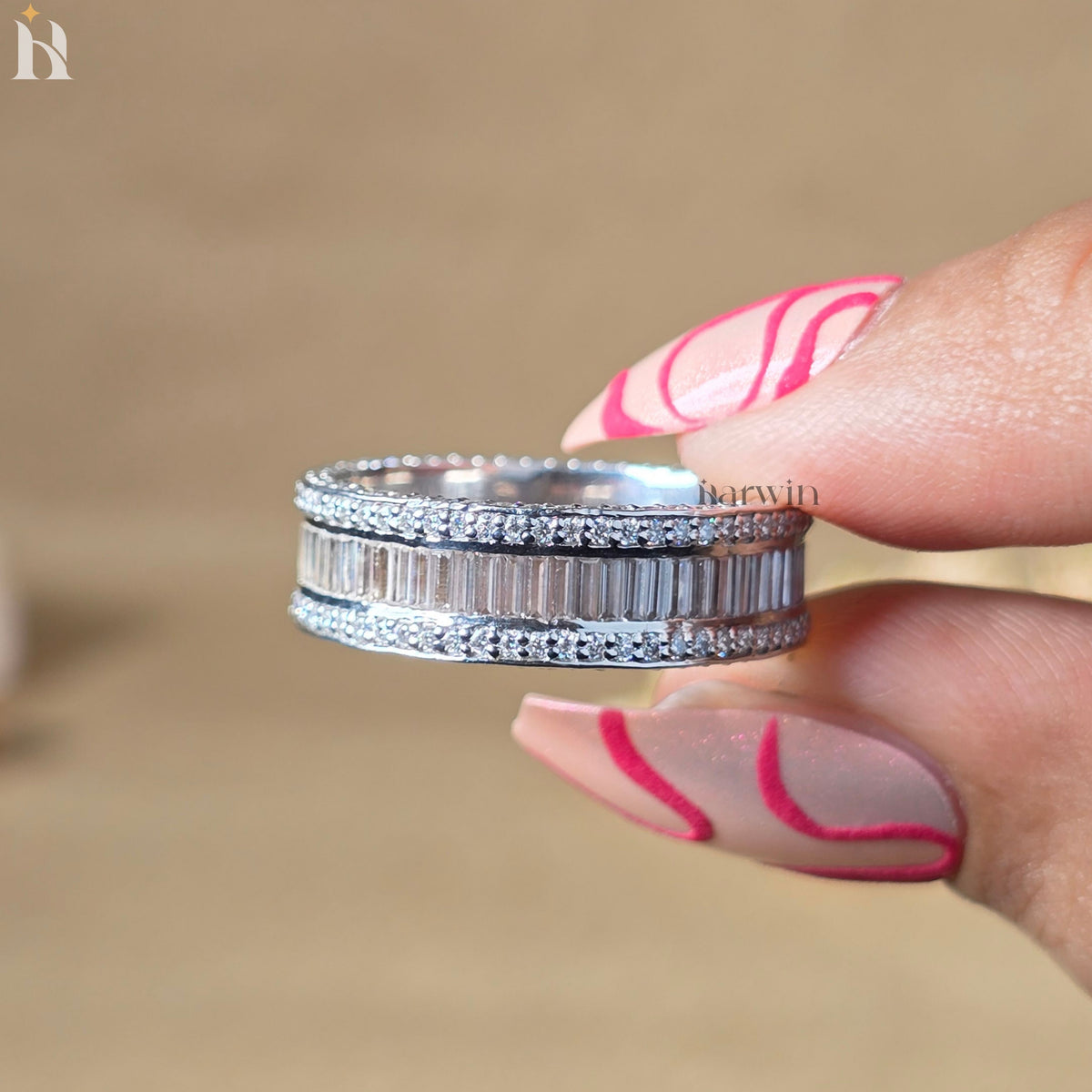 Baguette & Round Cut Moissanite Eternity Wedding Band