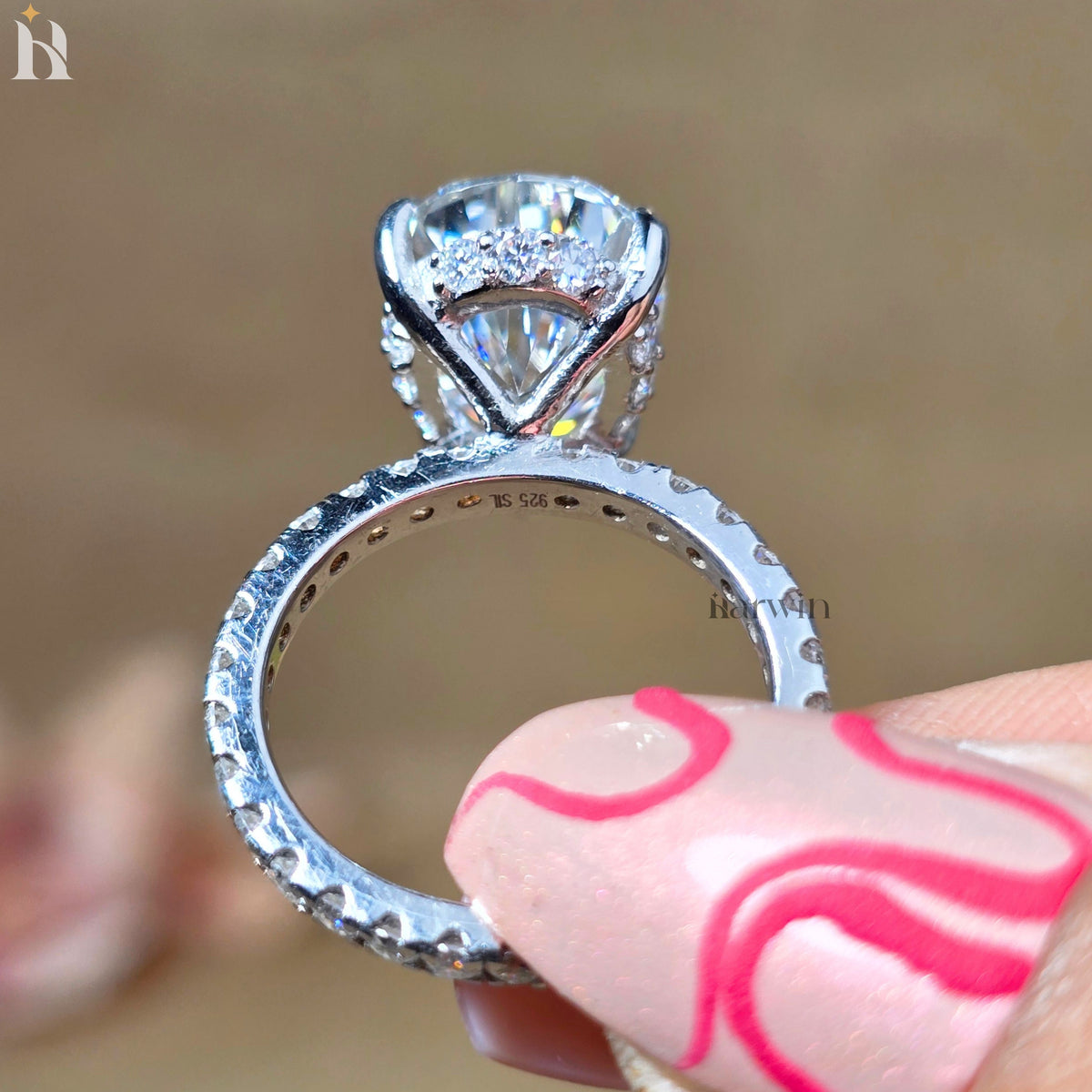 5.50 CT Pear Moissanite Engagement Ring, Pave Diamond Band, Teardrop Classic Prong Set Ring