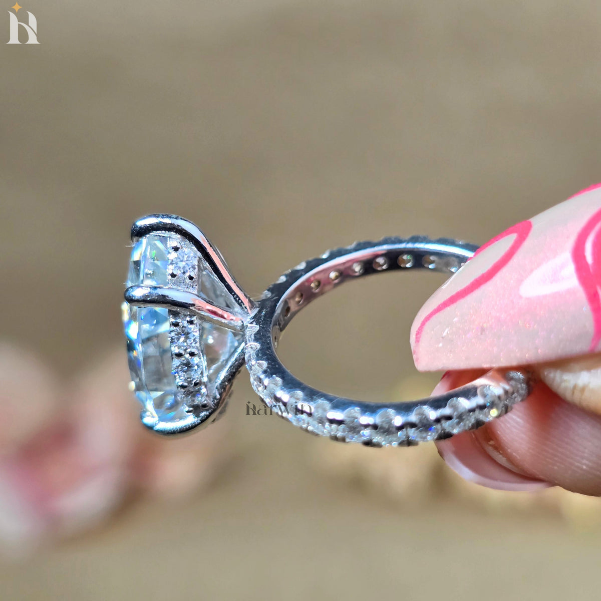 5.50 CT Pear Moissanite Engagement Ring, Pave Diamond Band, Teardrop Classic Prong Set Ring