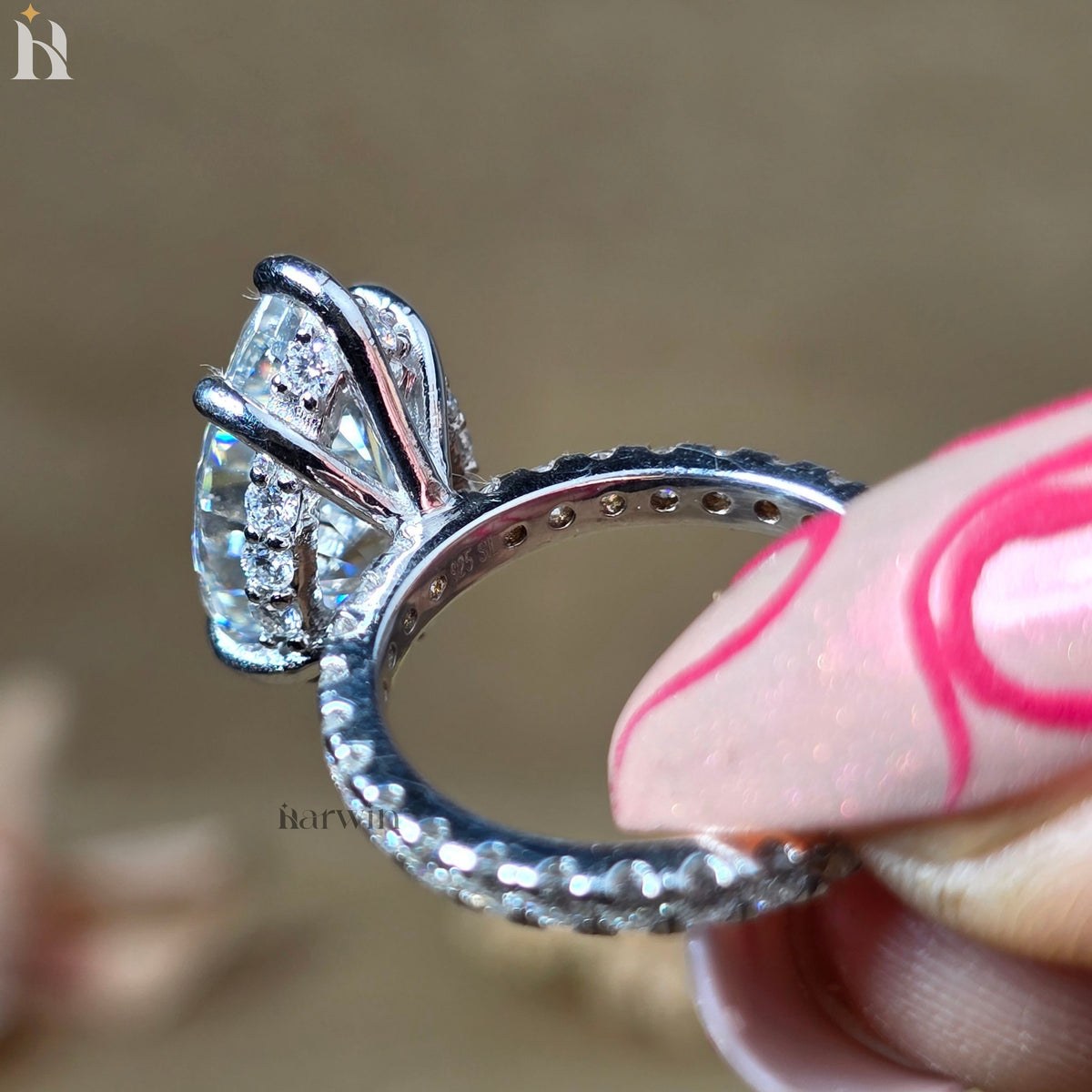 5.50 CT Pear Moissanite Engagement Ring, Pave Diamond Band, Teardrop Classic Prong Set Ring
