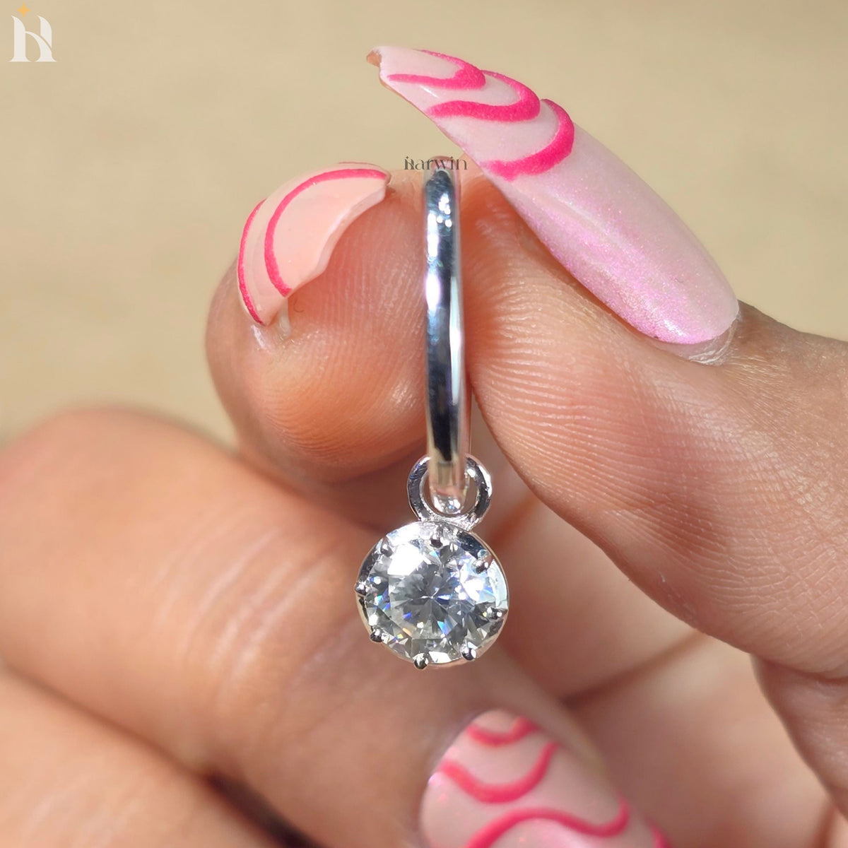 Round Cut Moissanite Drop Dangle Earrings, Solid Silver Solitaire Prong Set Earrings