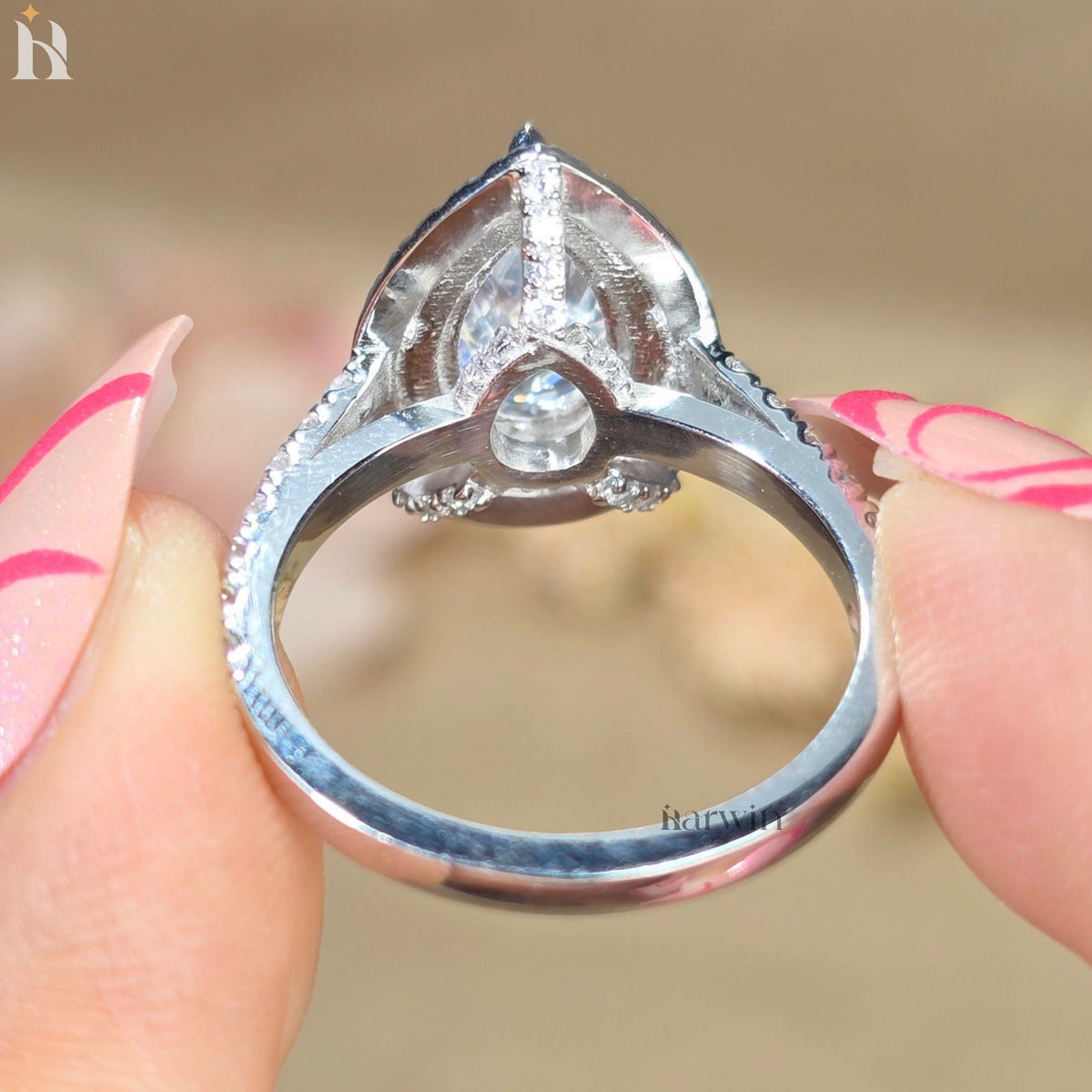 3.00CT Pear Cut Moissanite Engagement Ring Double Halo Wedding Ring, Pave Prong Setting