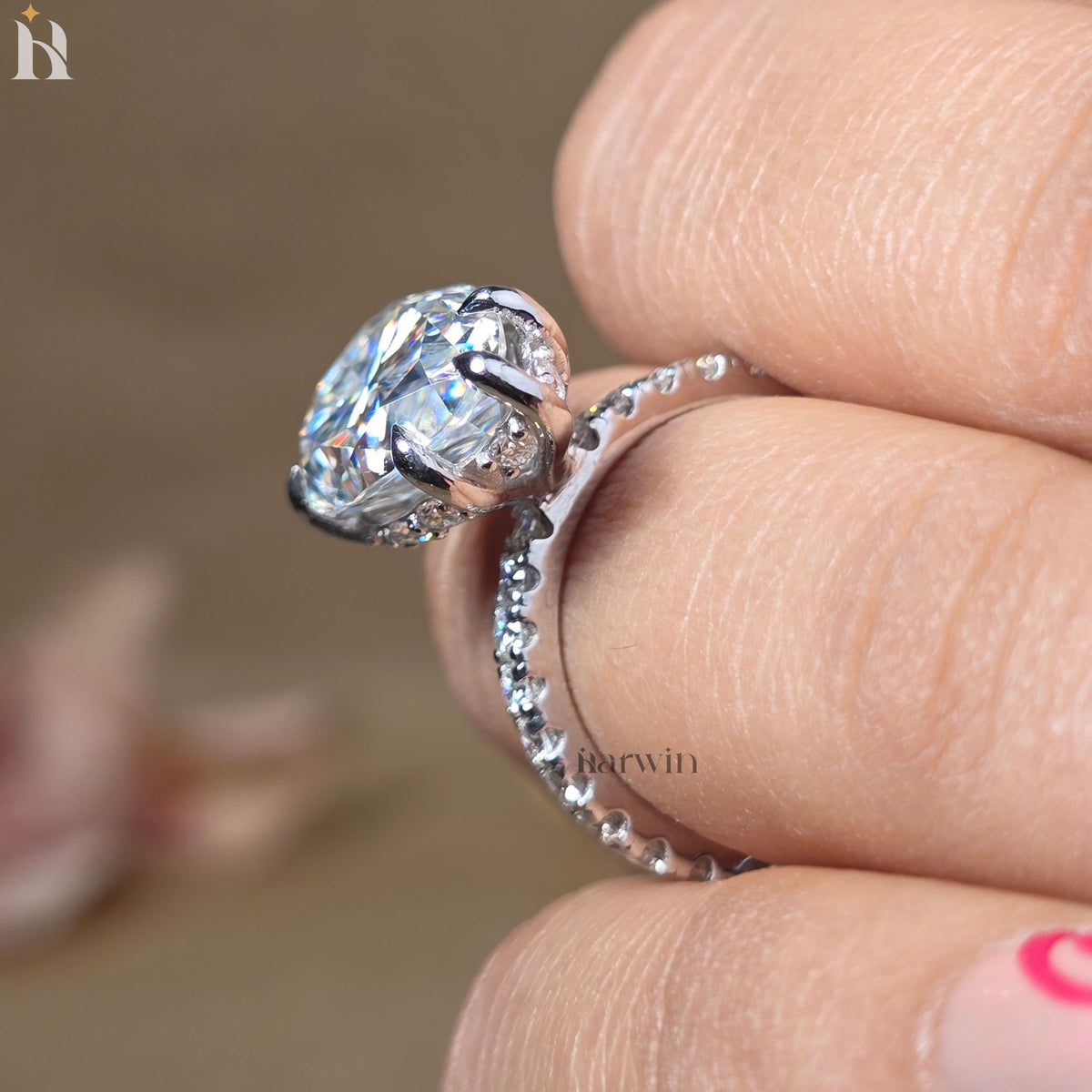5.50 CT Pear Moissanite Engagement Ring, Pave Diamond Band, Teardrop Classic Prong Set Ring