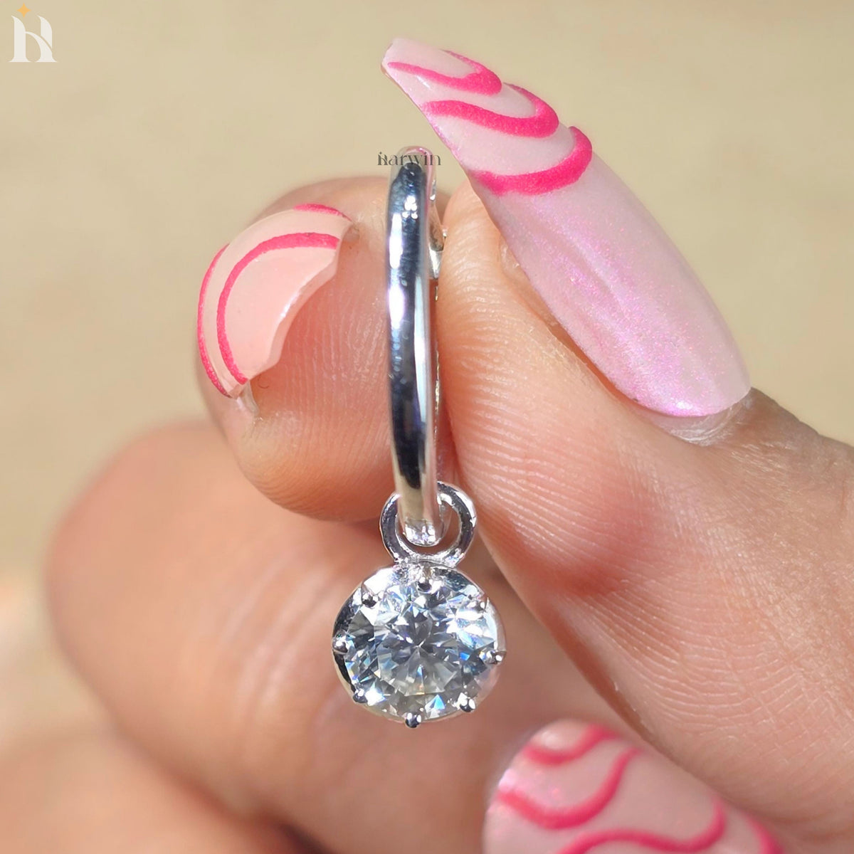 Round Cut Moissanite Drop Dangle Earrings, Solid Silver Solitaire Prong Set Earrings