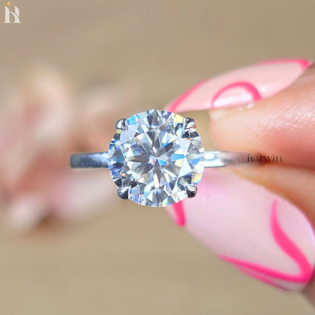 2.50CT Round Cut Moissanite Diamond Solitaire Engagement Ring With Hidden Halo Setting