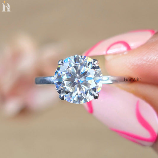 2.50CT Round Cut Moissanite Diamond Solitaire Engagement Ring With Hidden Halo Setting