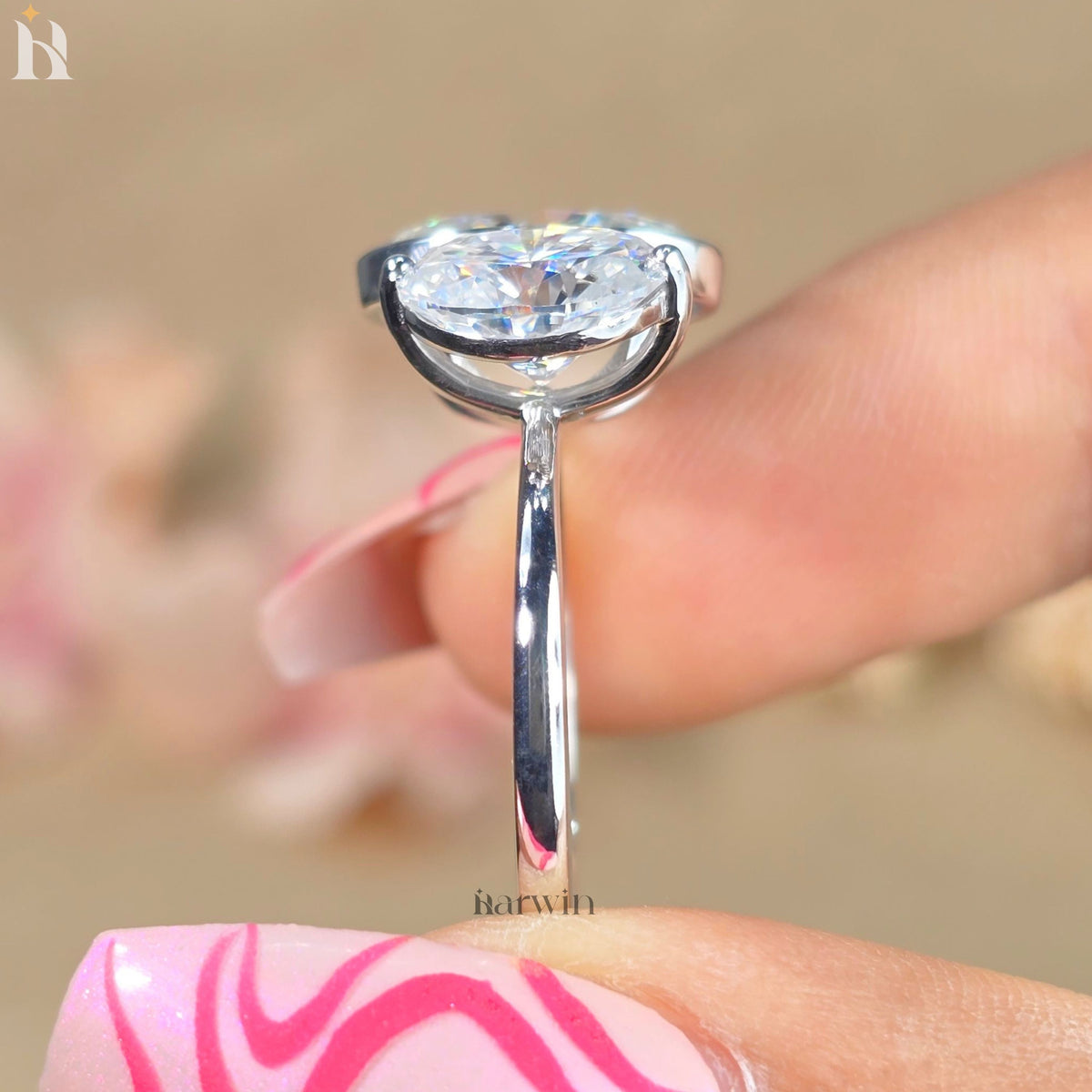 Toi Moi Oval Moissanite Engagement Ring Two Stone Ring Unique Bridal Ring Double Oval Wedding Ring Solid Gold Promise Ring Gift for Her