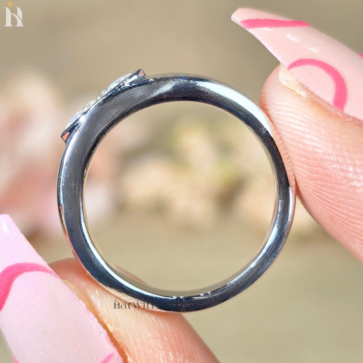 0.50 CT Horizontal Marquise Cut Bezel Set Silver Ring, Minimalist East West Statement Band