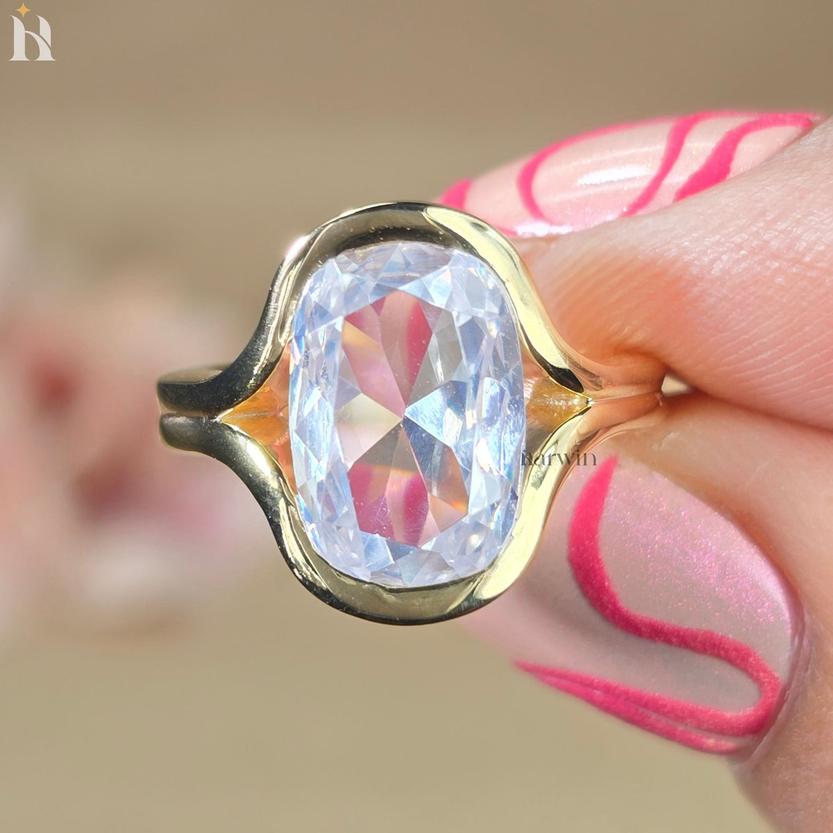 3.5 CT Elongated Cushion Cut Moissanite Diamond Half Bezel Set Ring