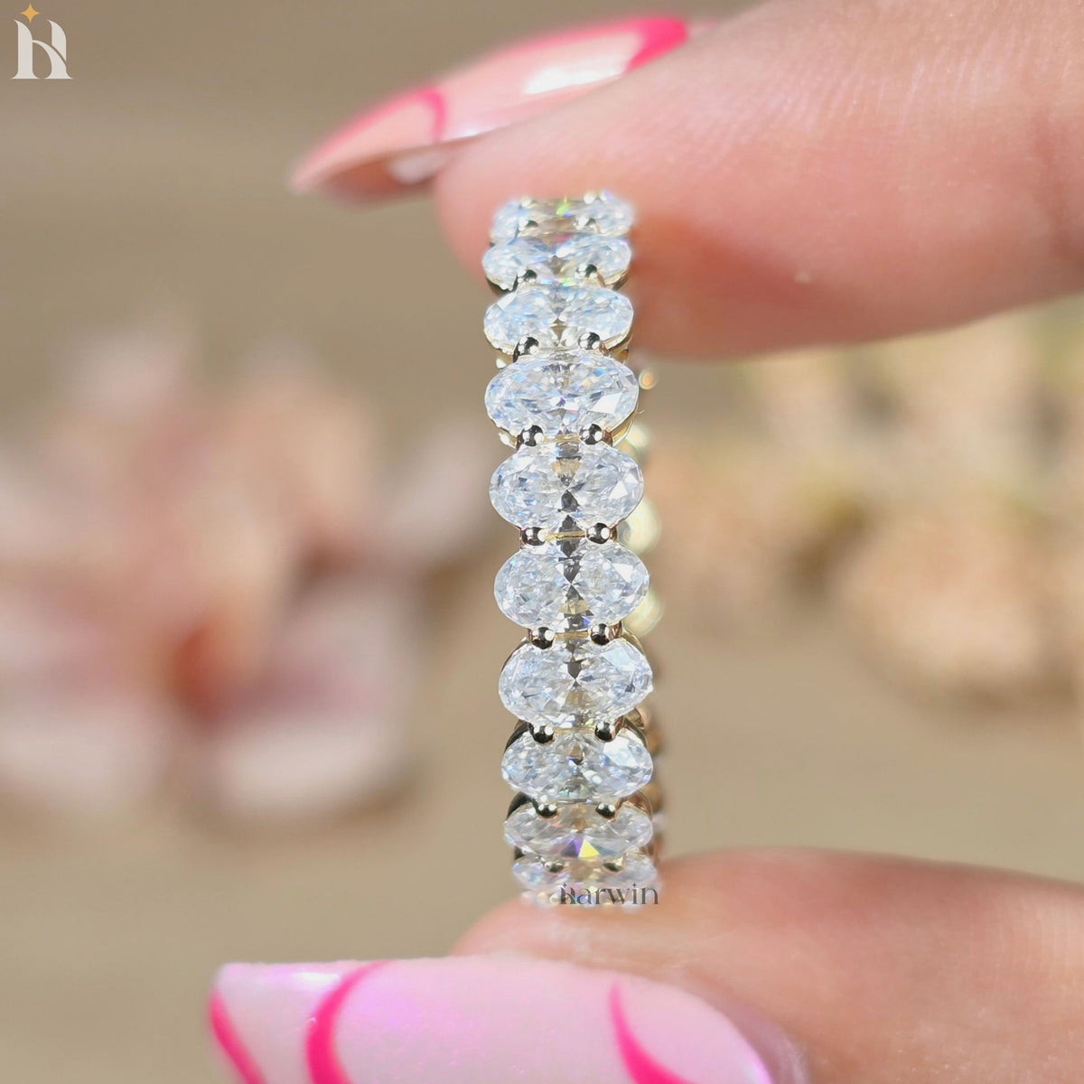 Oval Moissanite Full Eternity Wedding Band, Stacking Promise Ring