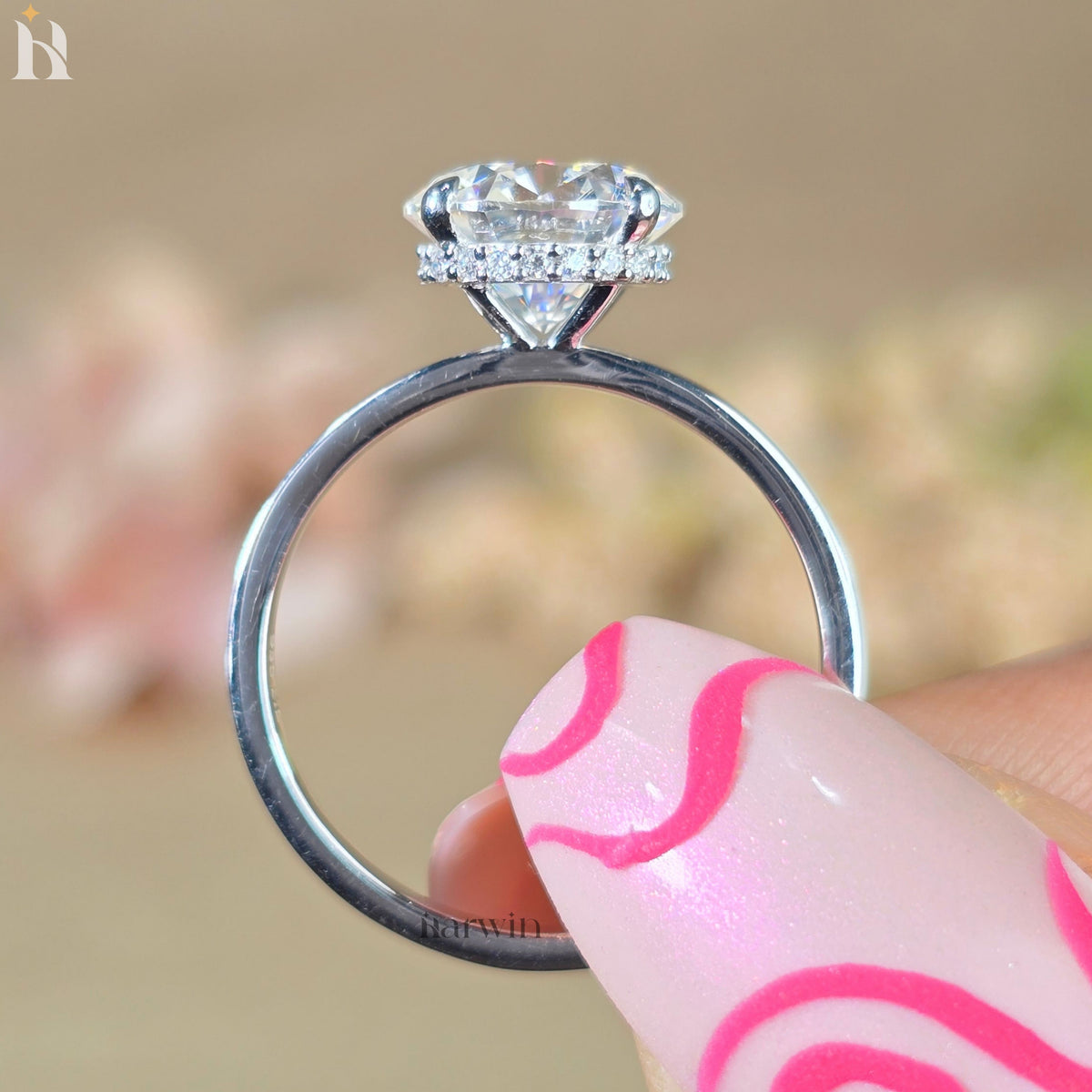 2.50CT Round Cut Moissanite Diamond Solitaire Engagement Ring With Hidden Halo Setting