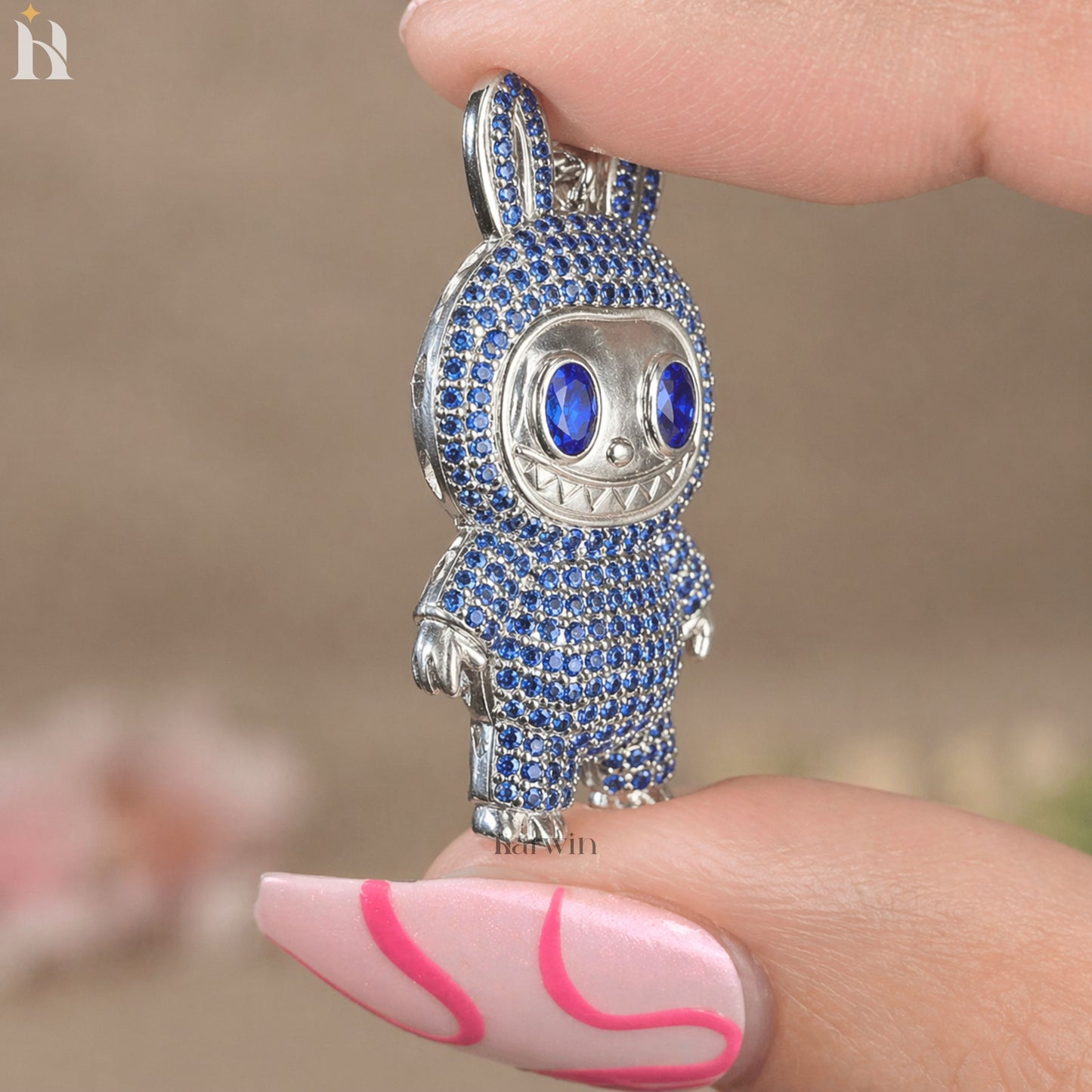 Iced Out Teddy Bear Pendant | Blue CZ Sterling Silver Necklace