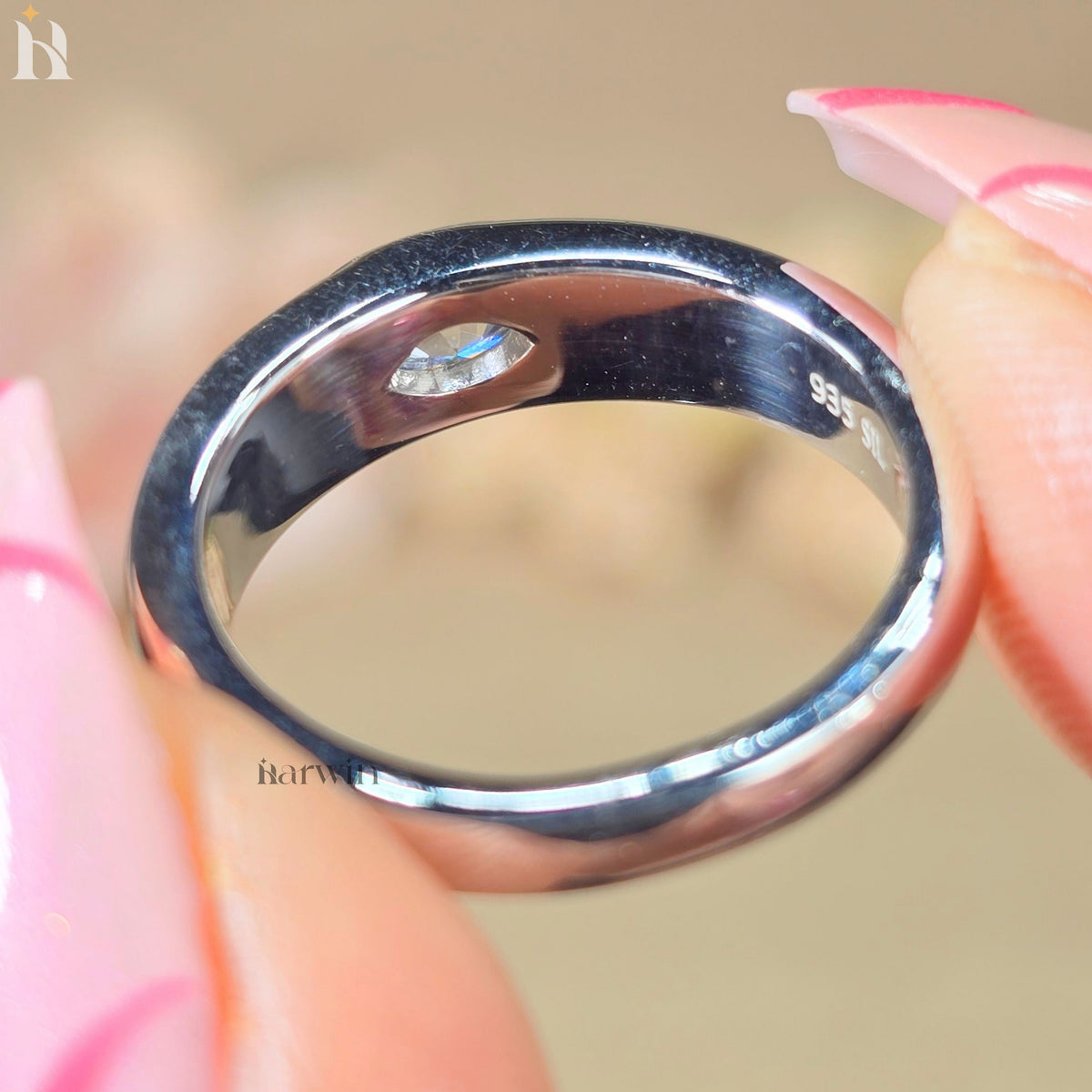 0.50 CT Horizontal Marquise Cut Bezel Set Silver Ring, Minimalist East West Statement Band