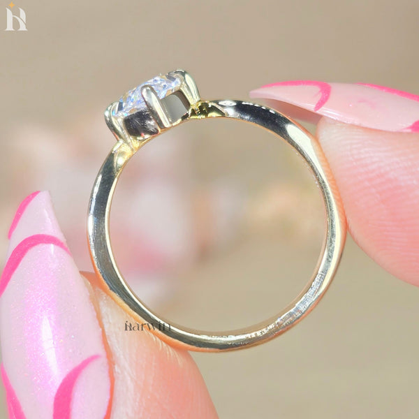 2 CT Marquise Cut Moissanite Promise Ring, V-shape Band, Chevron Style Gold Ring