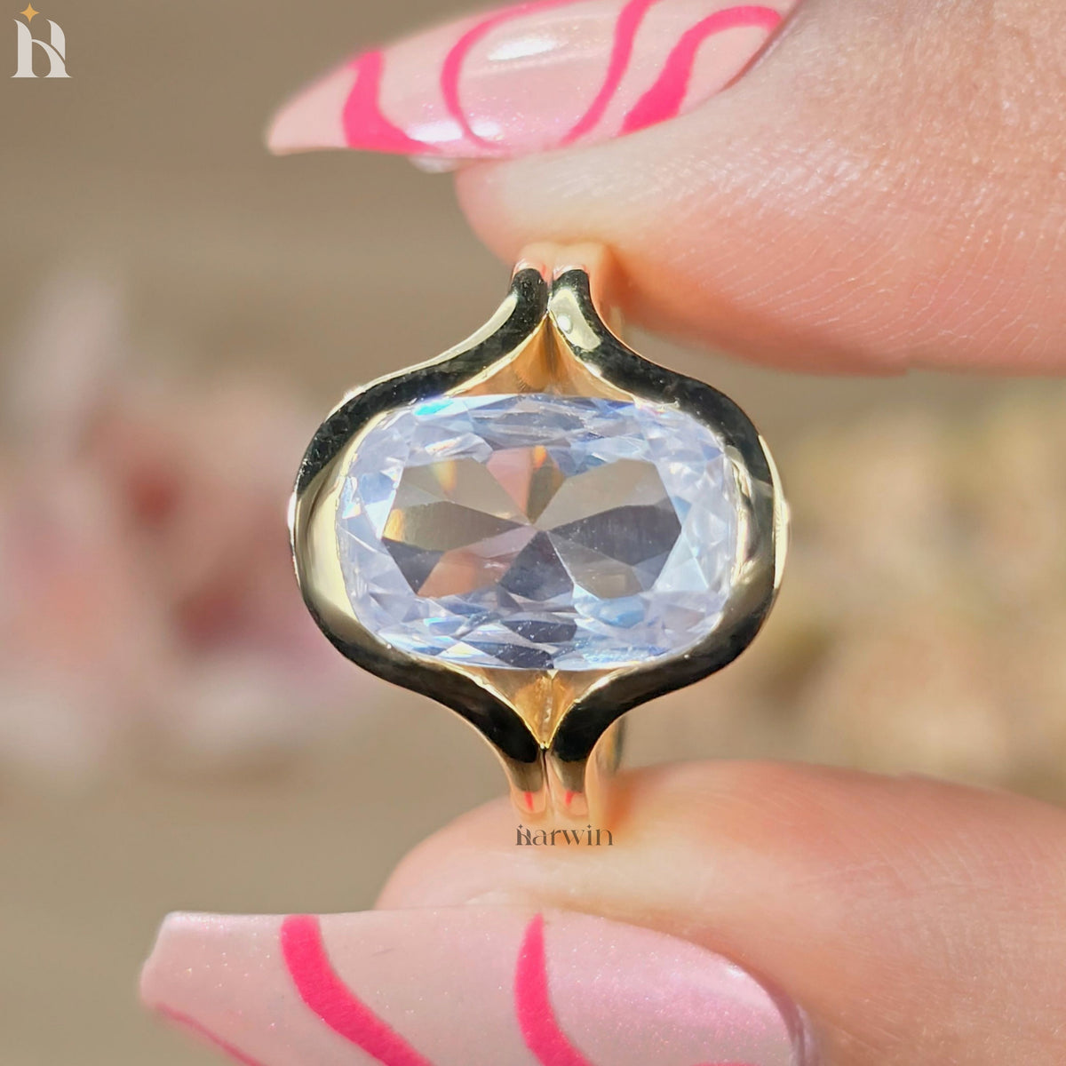 3.5 CT Elongated Cushion Cut Moissanite Diamond Half Bezel Set Ring