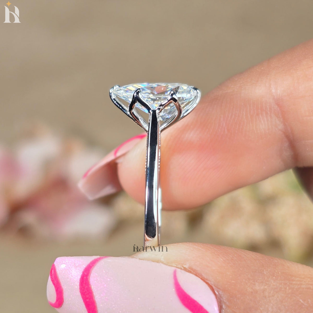 2CT Pear Cut Moissanite Platinum Engagement Ring, Six Prong Tulip Solitaire Platinum Band
