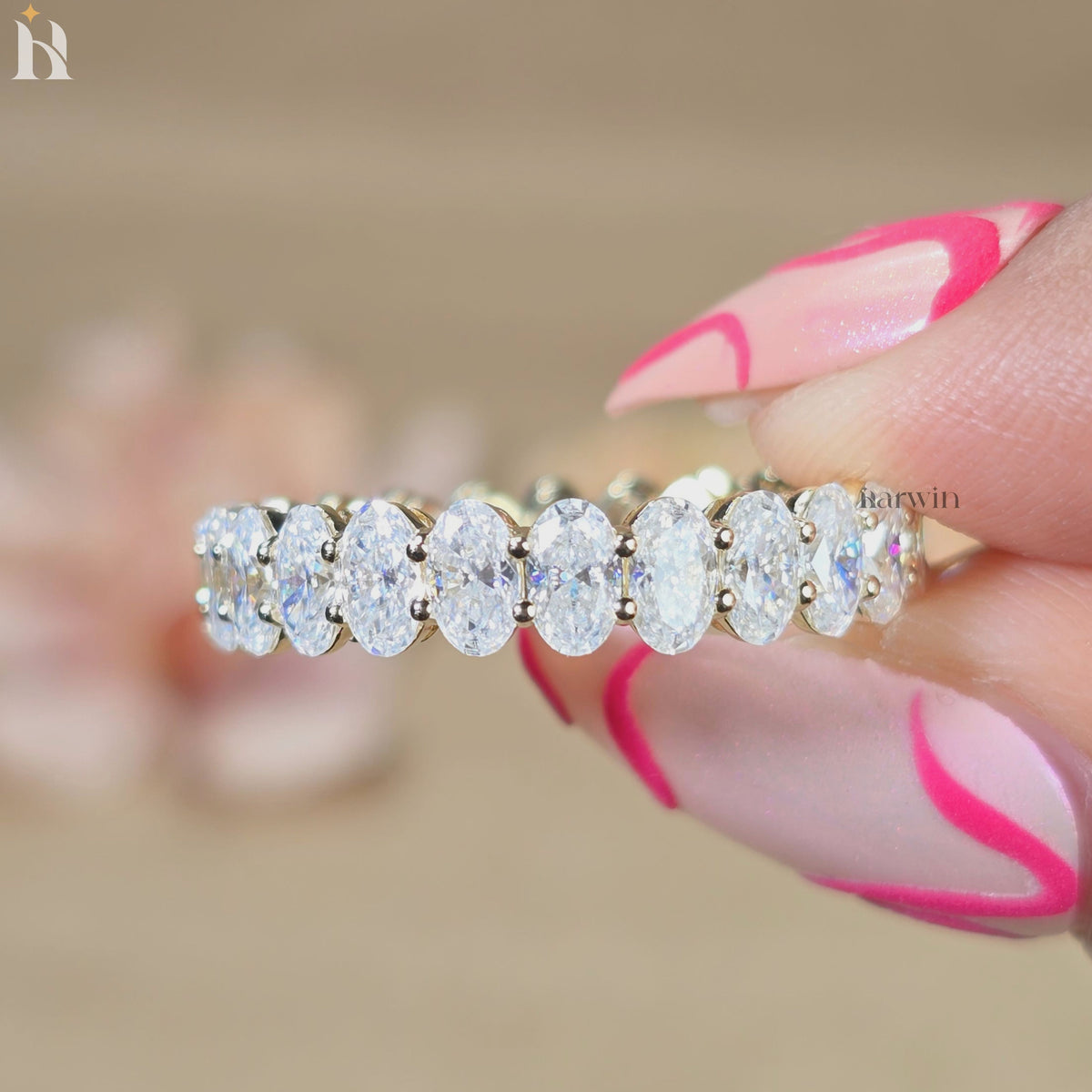 Oval Moissanite Full Eternity Wedding Band, Stacking Promise Ring