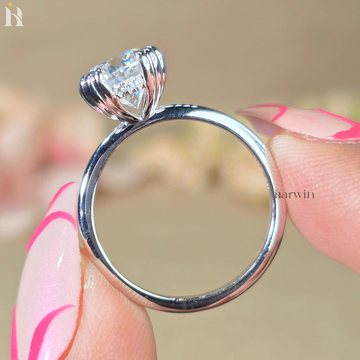 3 CT Cushion Cut Moissanite Engagement Ring, Triple Claw Prong & Hidden Halo Elongated Ring