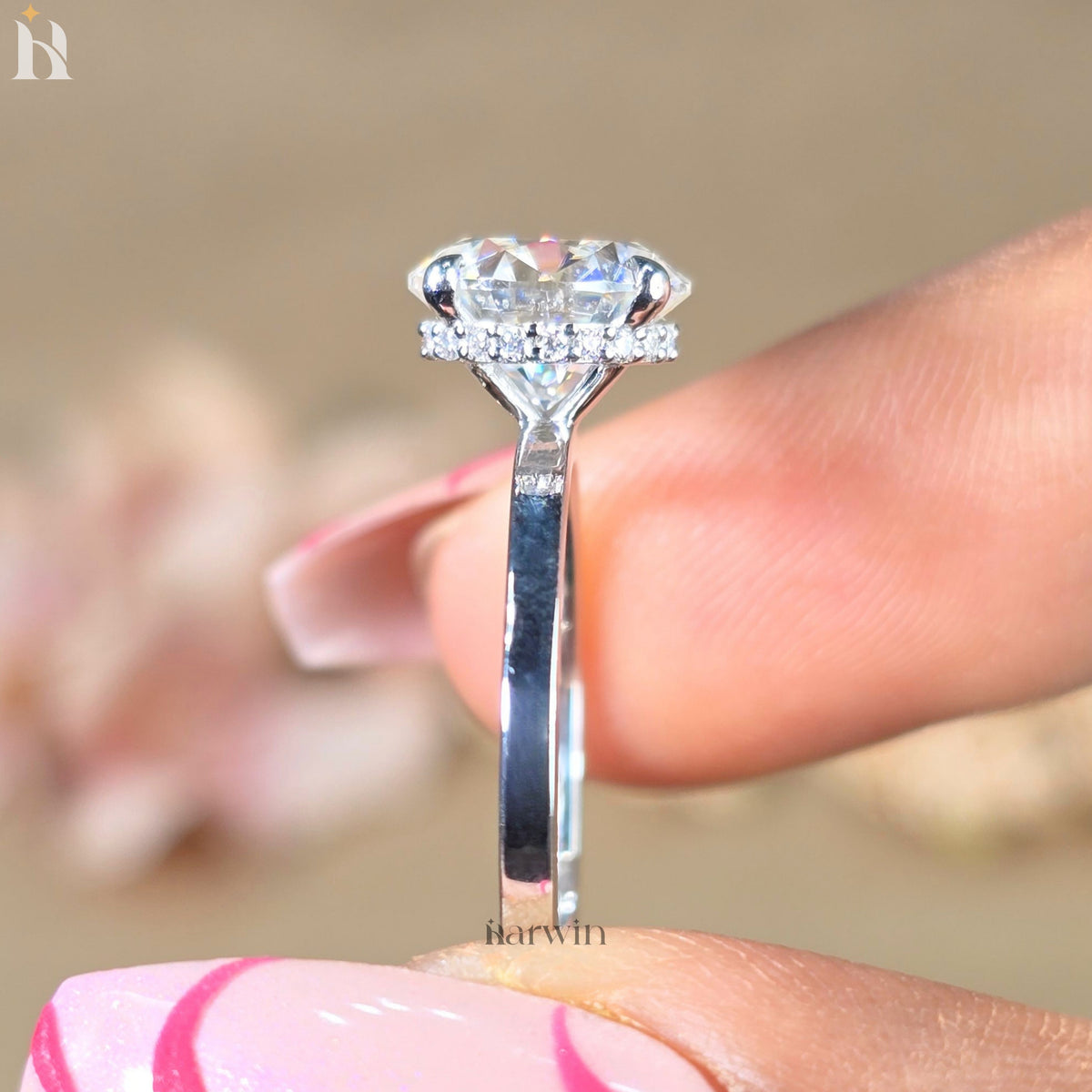 2.50CT Round Cut Moissanite Diamond Solitaire Engagement Ring With Hidden Halo Setting