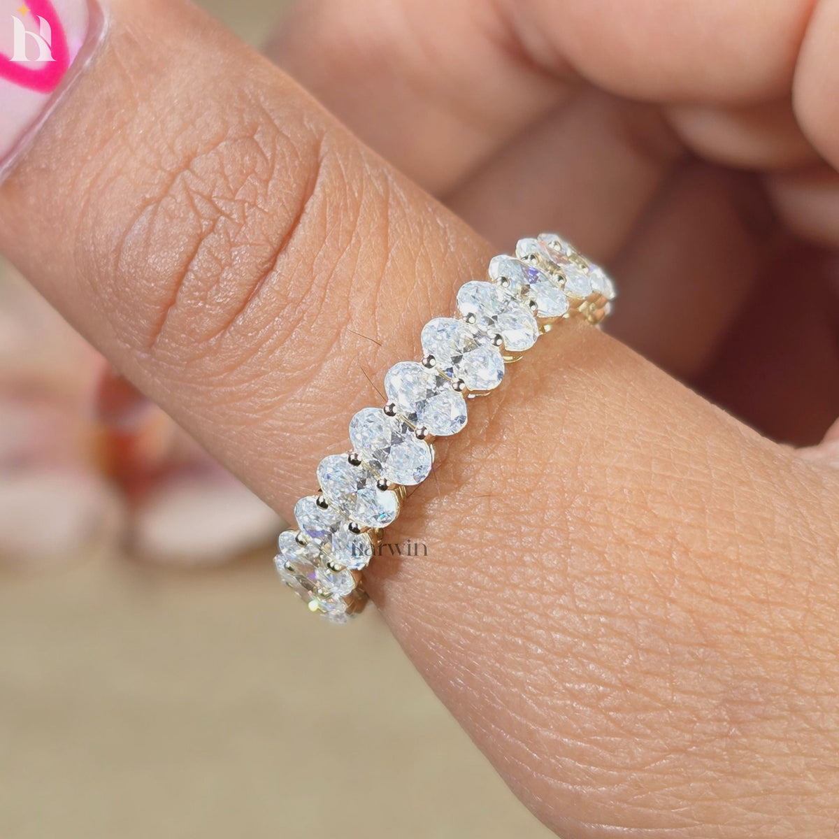 Oval Moissanite Full Eternity Wedding Band, Stacking Promise Ring