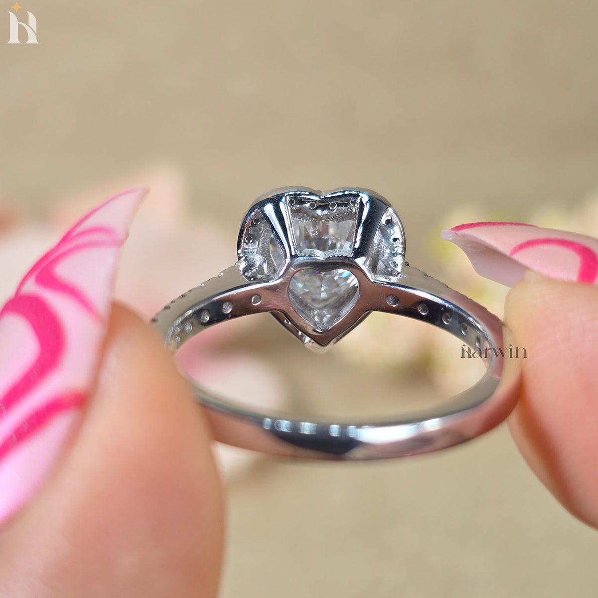 2CT Heart Cut Lab Grown Diamond Halo Engagement Ring, Pave Set Band  Proposal Ring