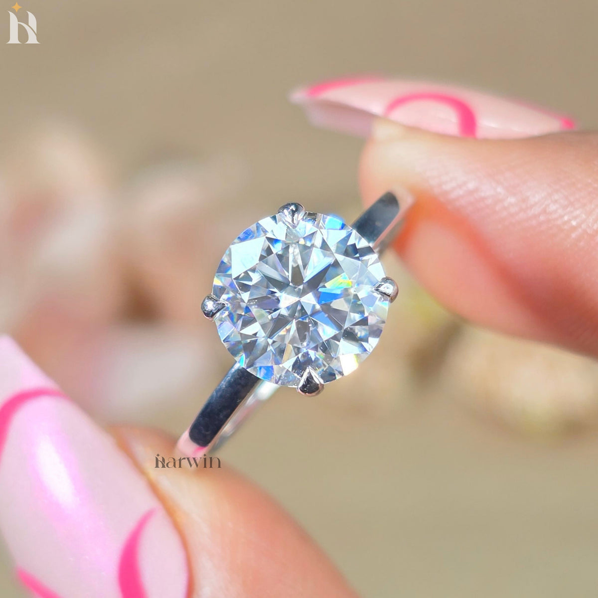 2.50CT Round Cut Moissanite Diamond Solitaire Engagement Ring With Hidden Halo Setting