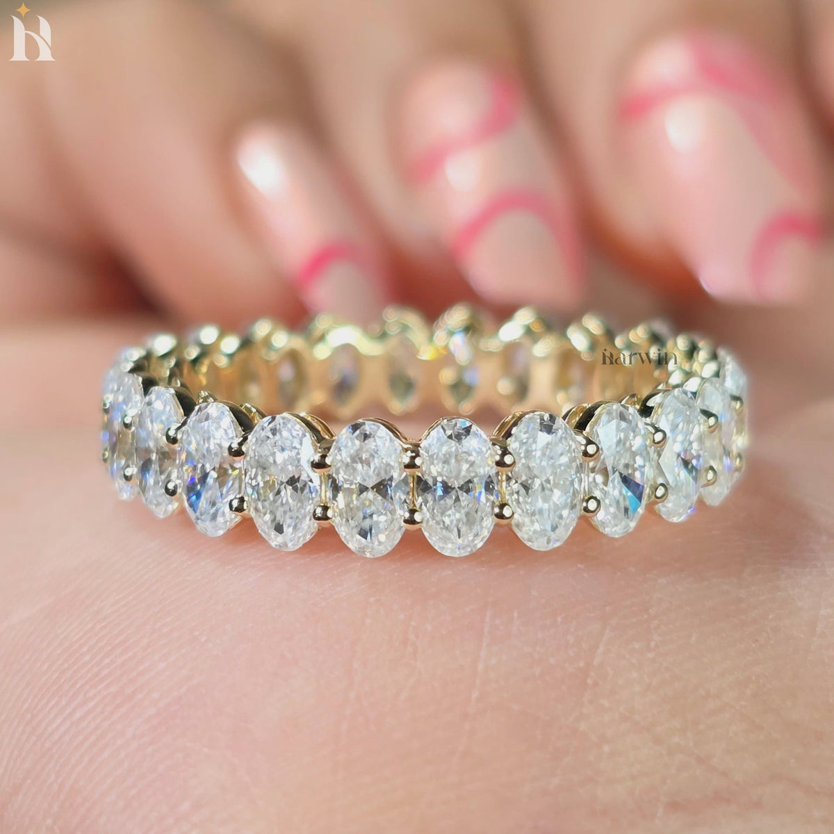 Oval Moissanite Full Eternity Wedding Band, Stacking Promise Ring