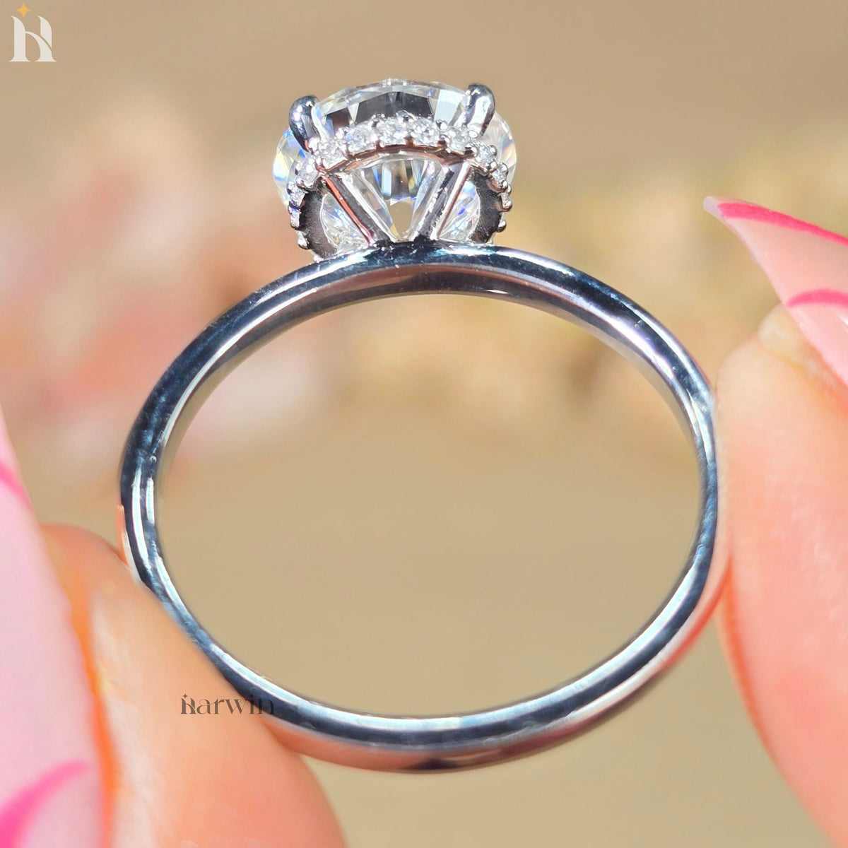 2.50CT Round Cut Moissanite Diamond Solitaire Engagement Ring With Hidden Halo Setting