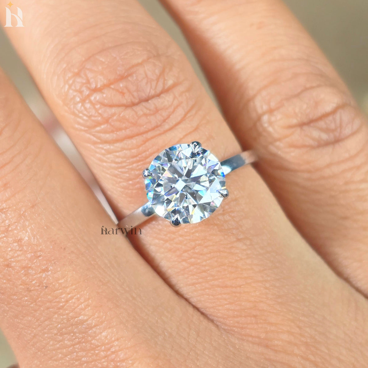 2.50CT Round Cut Moissanite Diamond Solitaire Engagement Ring With Hidden Halo Setting