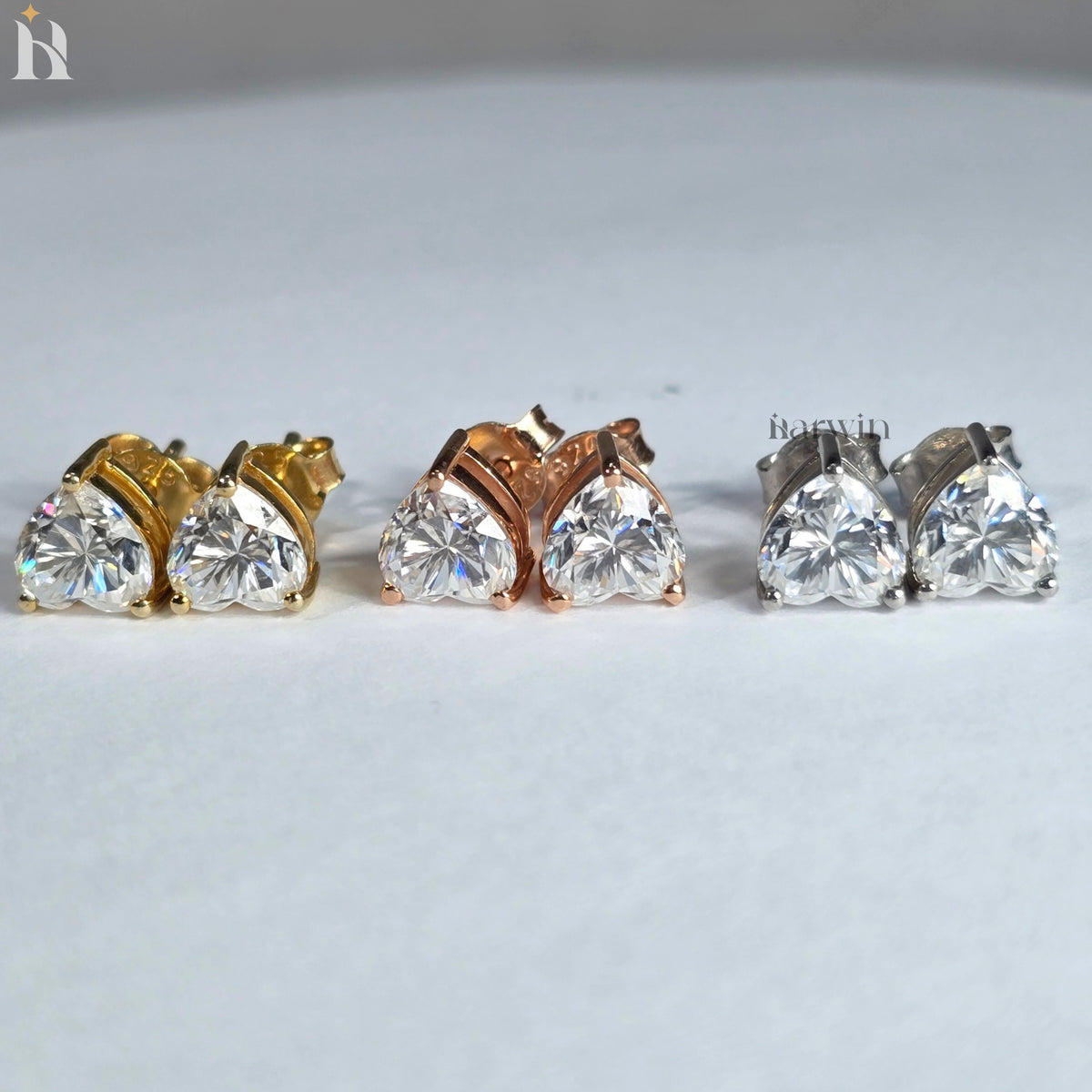 2TCW Heart Cut Moissanite Diamond Prong Setting Stud Earrings, Push  Back Solitaire Earrings