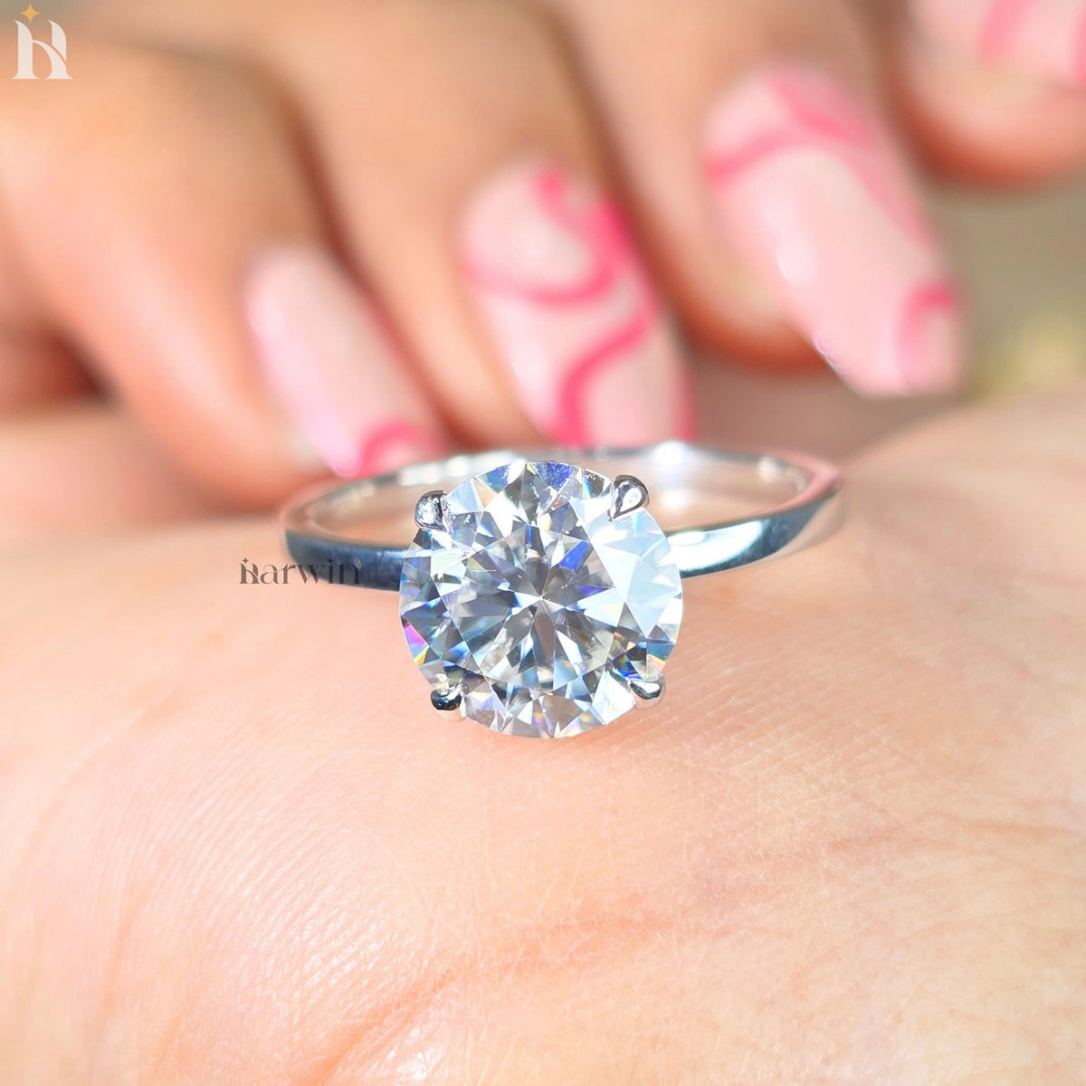 2.50CT Round Cut Moissanite Diamond Solitaire Engagement Ring With Hidden Halo Setting
