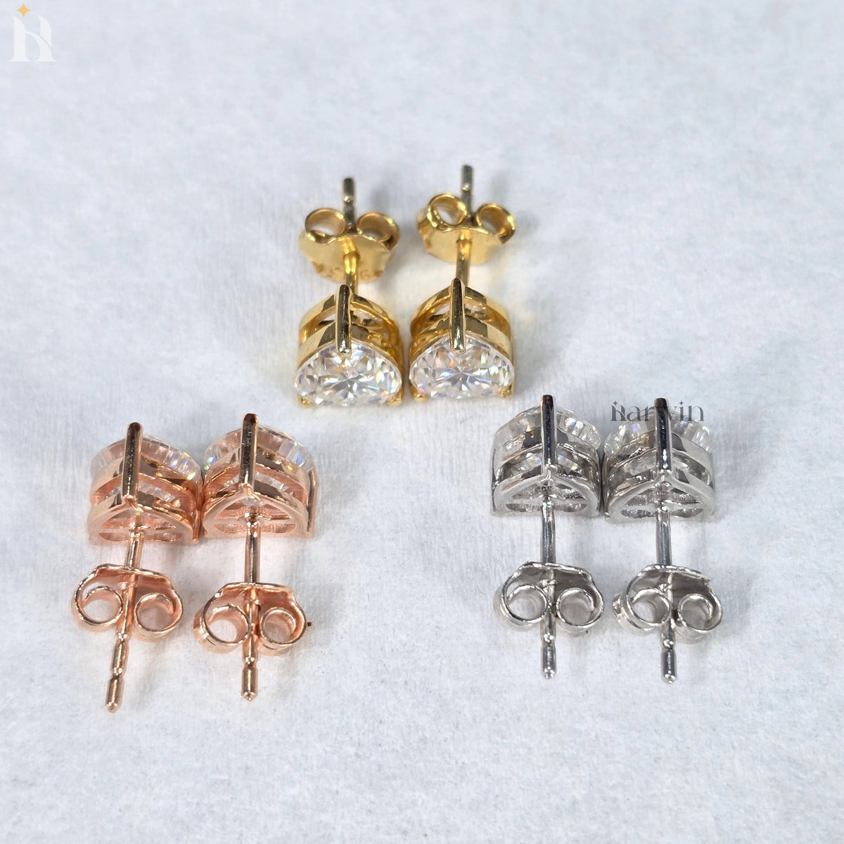 2TCW Heart Cut Moissanite Diamond Prong Setting Stud Earrings, Push  Back Solitaire Earrings