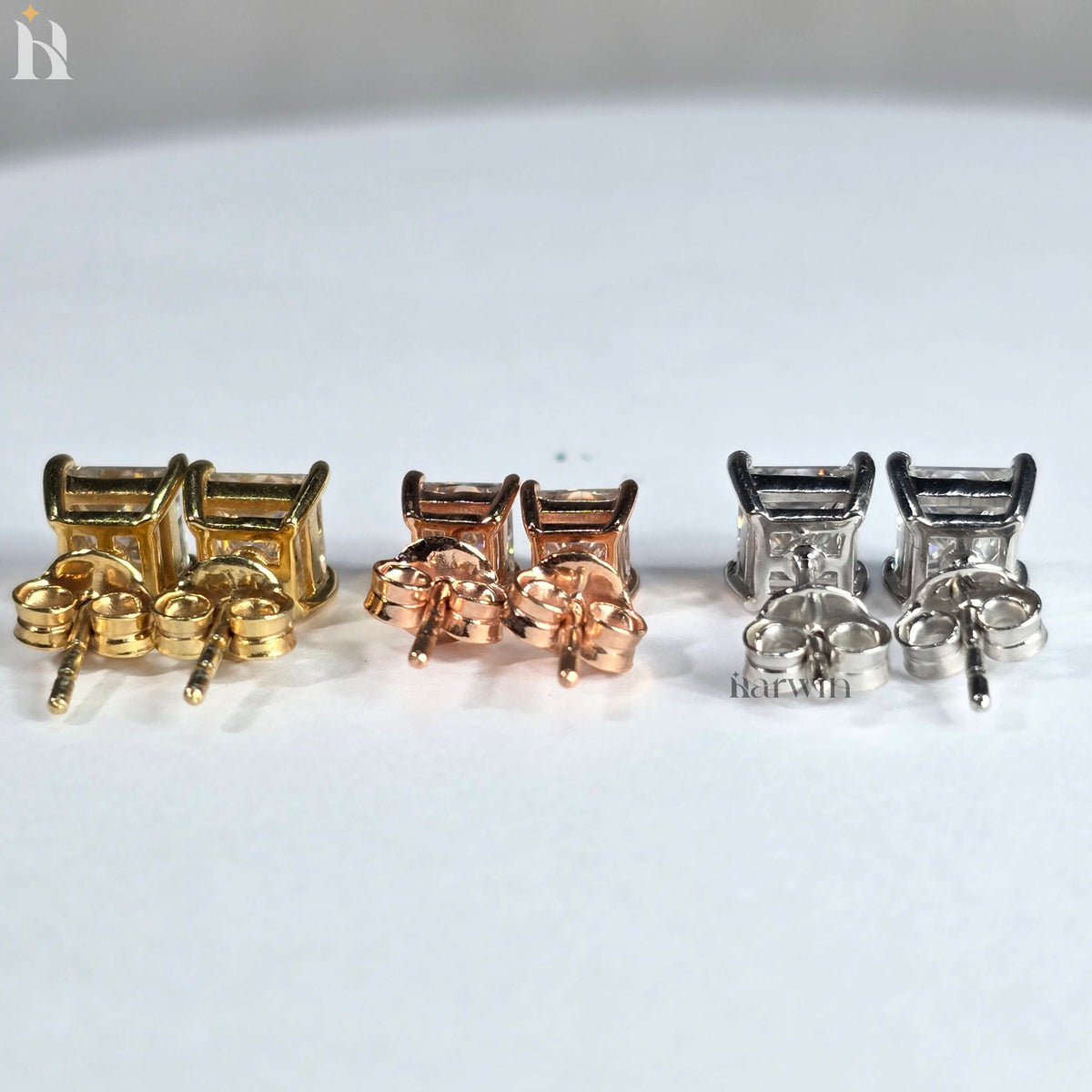 2TCW Princess Cut Moissanite Diamond Prong Setting Stud Earrings, Push Back Solitaire Earrings