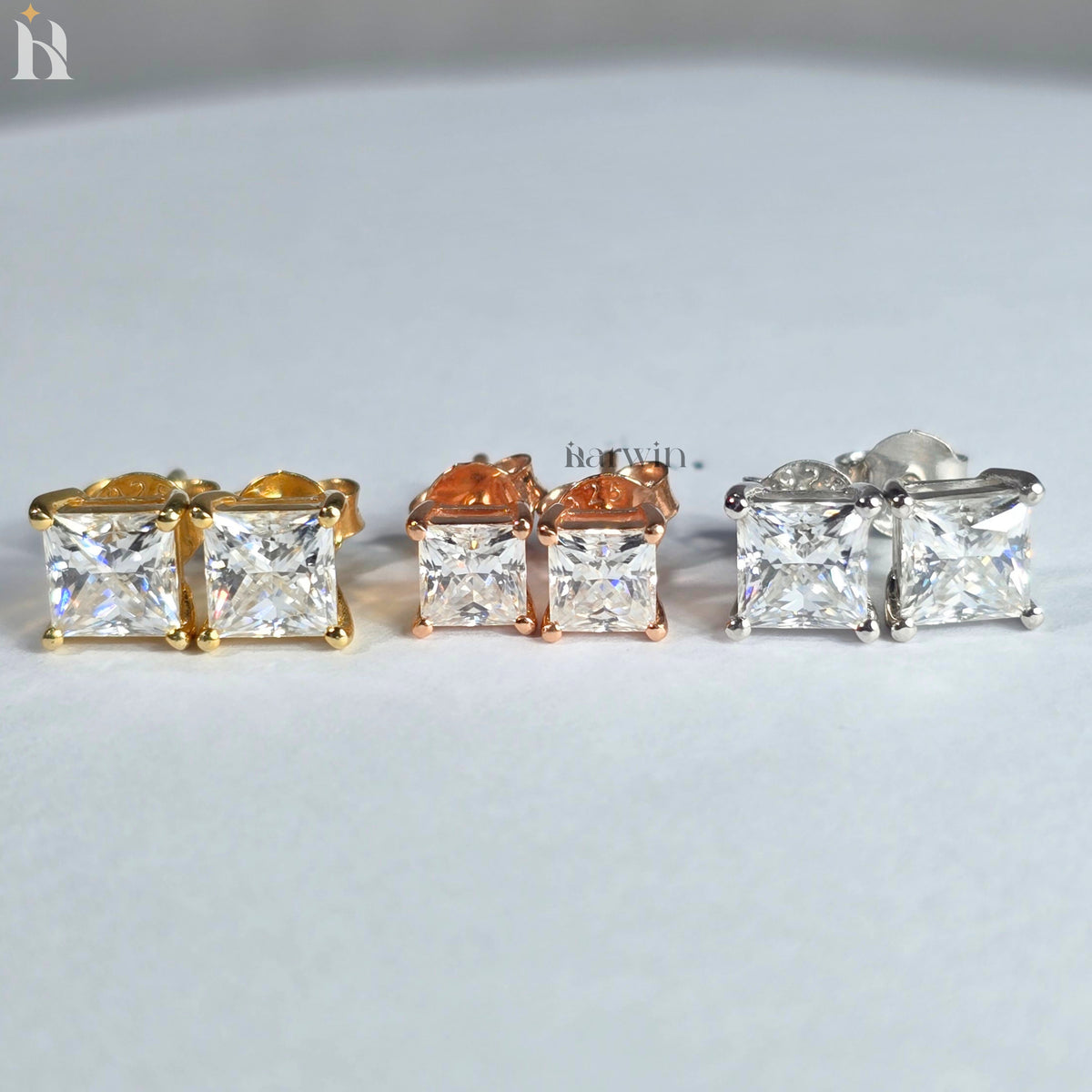 2TCW Princess Cut Moissanite Diamond Prong Setting Stud Earrings, Push Back Solitaire Earrings