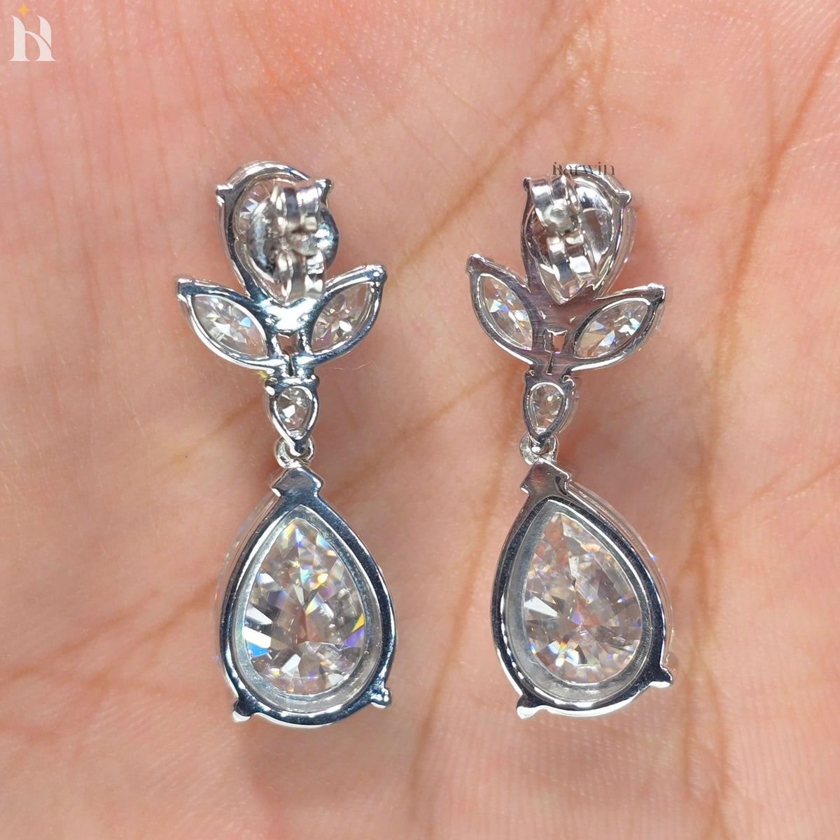 Pear Cut Moissanite Dangle Earrings With Marquise Diamond Wedding Earrings