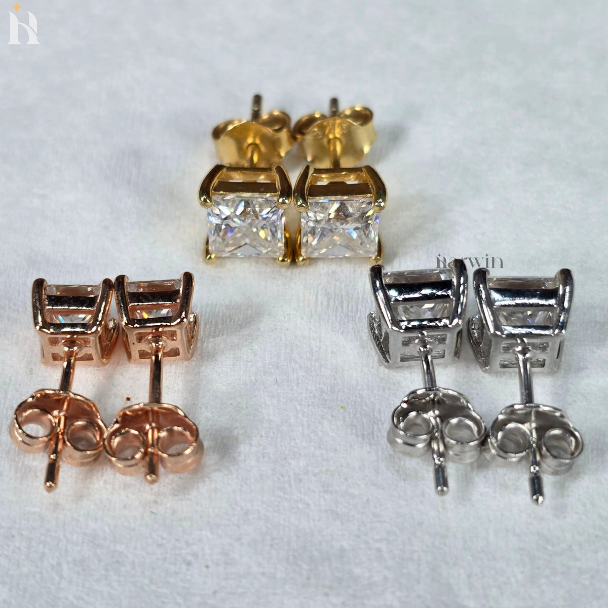 2TCW Princess Cut Moissanite Diamond Prong Setting Stud Earrings, Push Back Solitaire Earrings