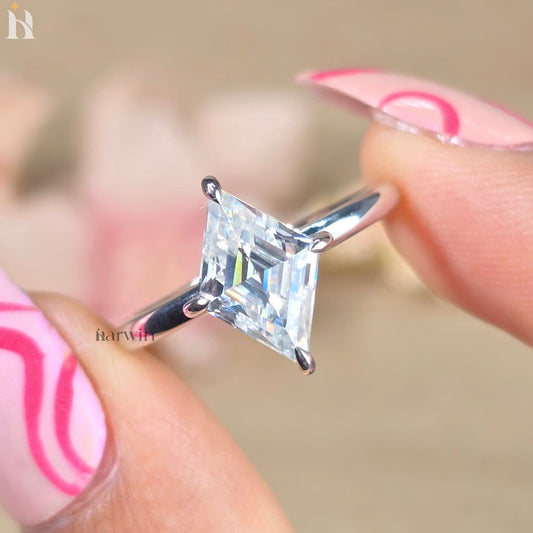 Unique 2 CT Lozenge Cut Moissanite Engagement Ring Kite Shaped Solitaire Silver Ring Proposal Wedding Ring Fancy Cut Promise Ring