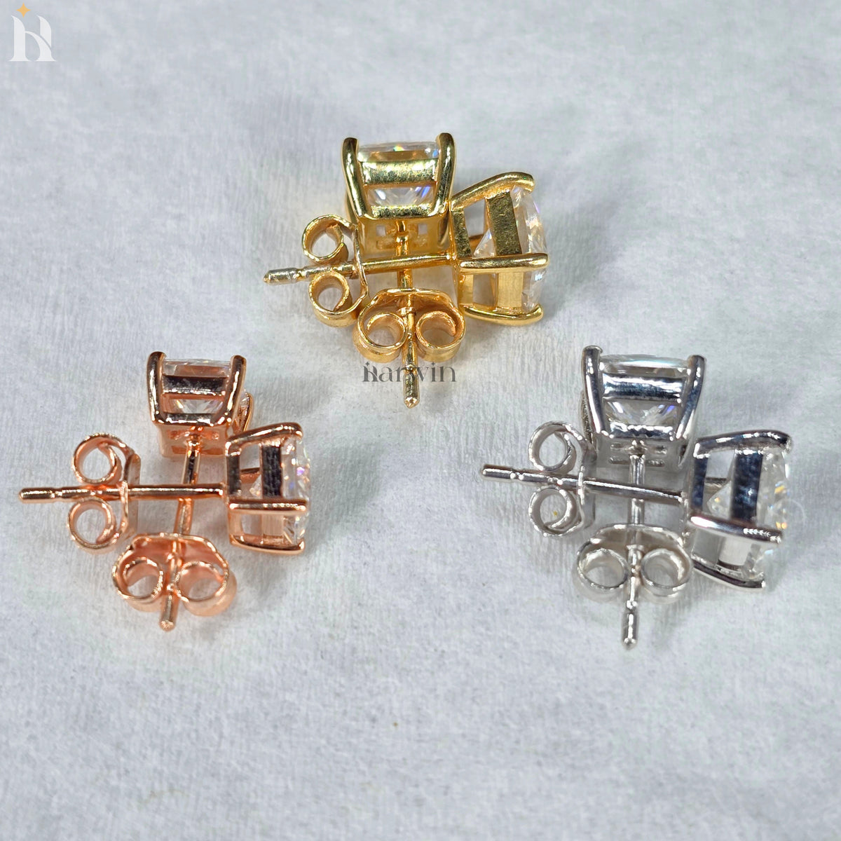2TCW Princess Cut Moissanite Diamond Prong Setting Stud Earrings, Push Back Solitaire Earrings