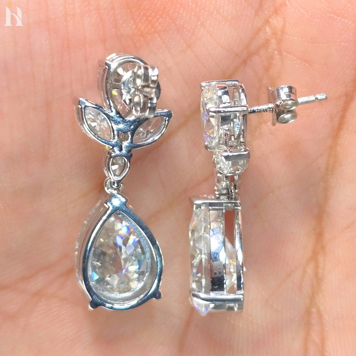 Pear Cut Moissanite Dangle Earrings With Marquise Diamond Wedding Earrings