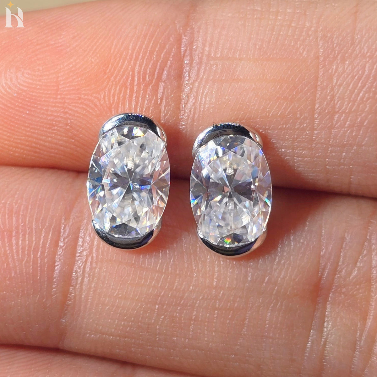2.5 CT Oval Cut Moissanite Diamond Half Bezel Stud Earrings, Open Bezel Studs